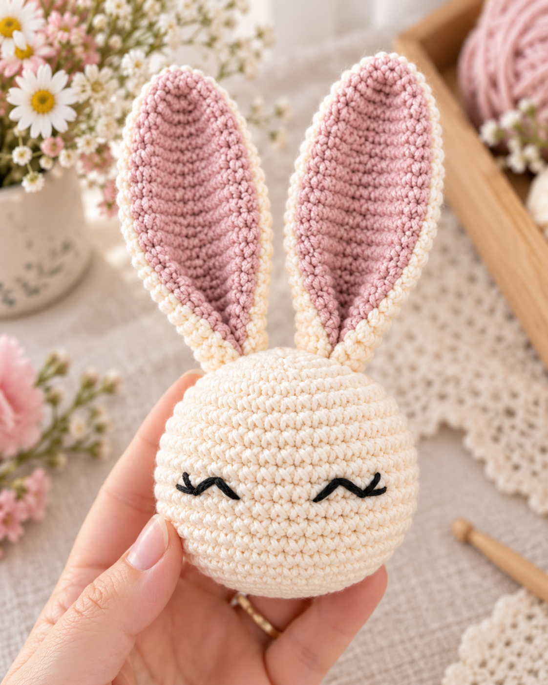 finished pastel low sew amigurumi bunny