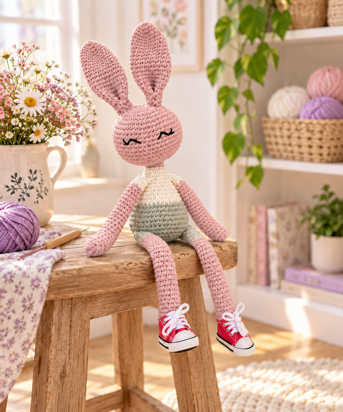 long crochet arms and legs for an amigurumi bunny