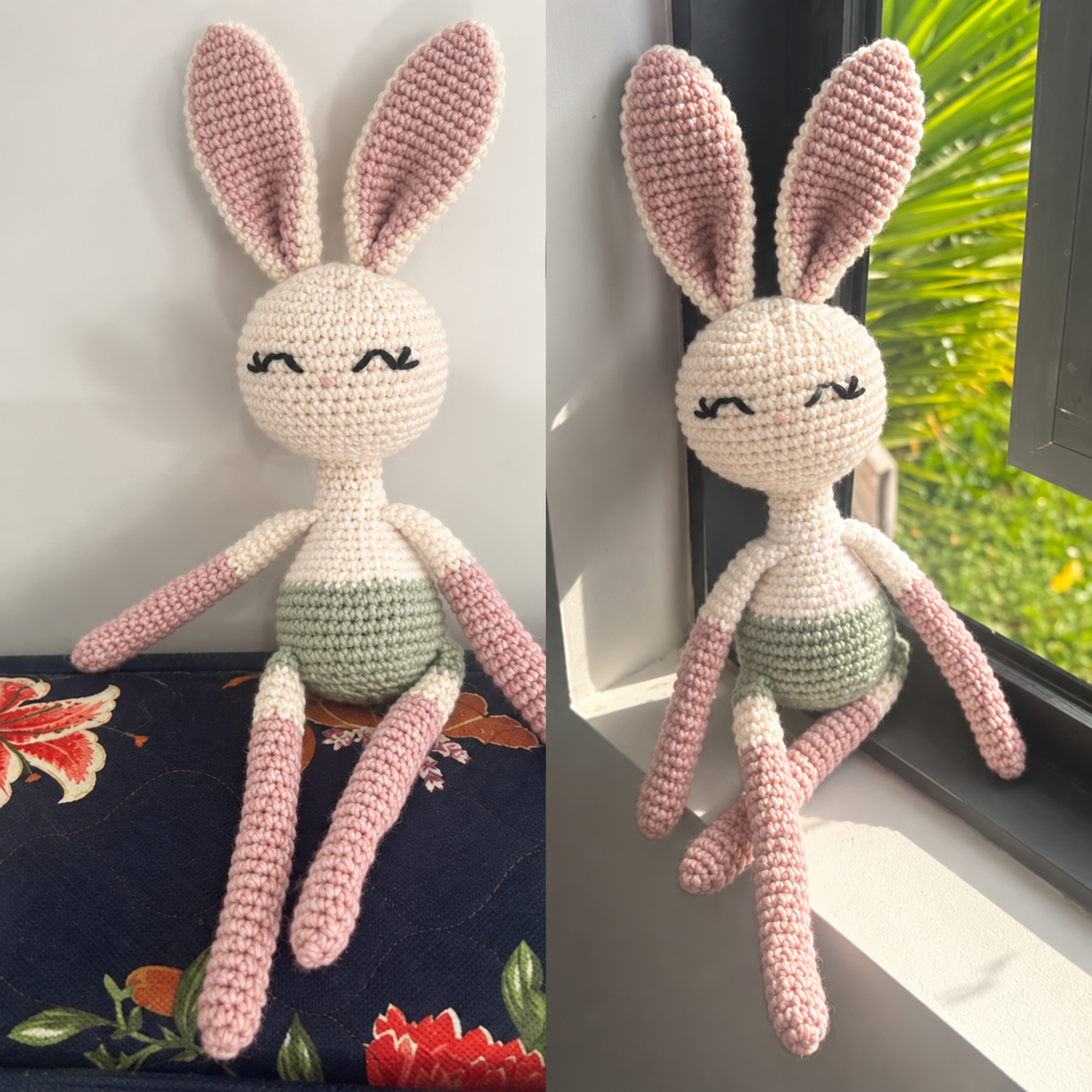crochet bunny head detail for low sew amigurumi bunny pattern