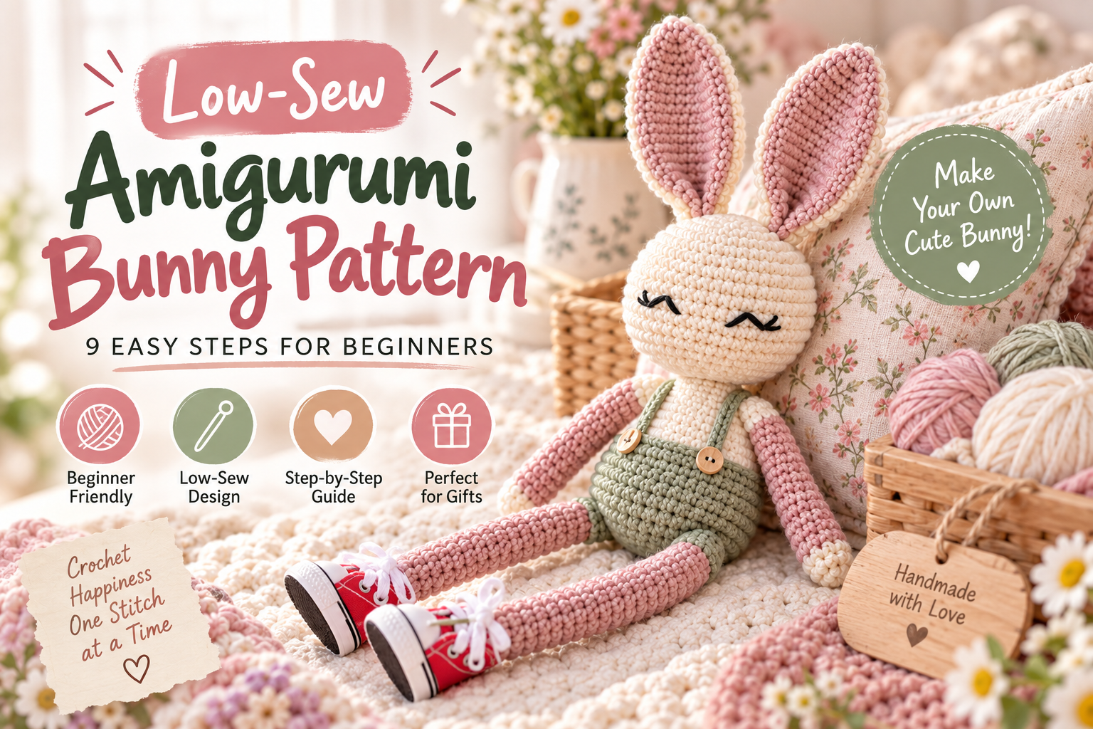 low sew amigurumi bunny pattern for beginners with long legs