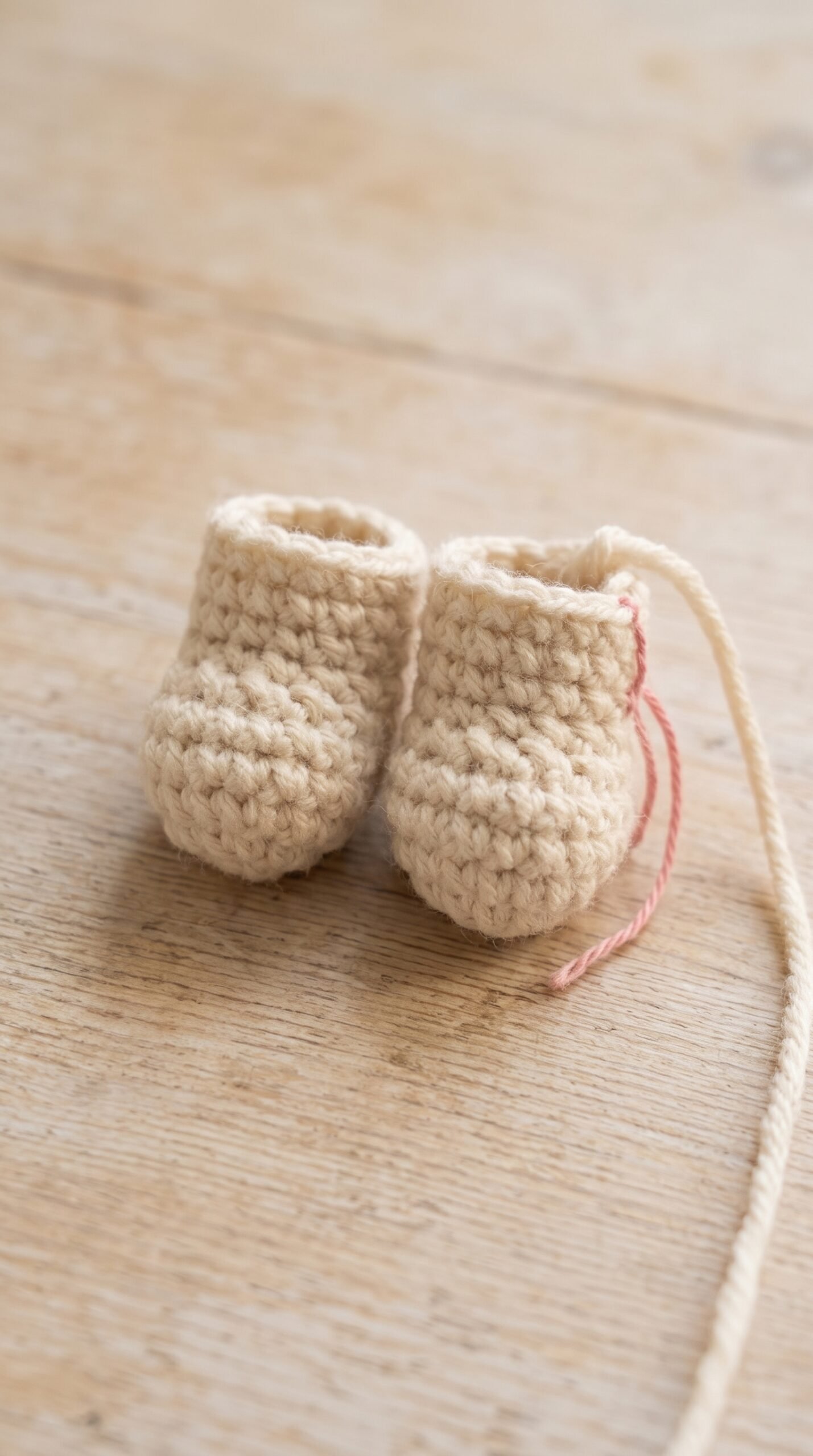 Pair of plush crochet bunny legs in cream yarn