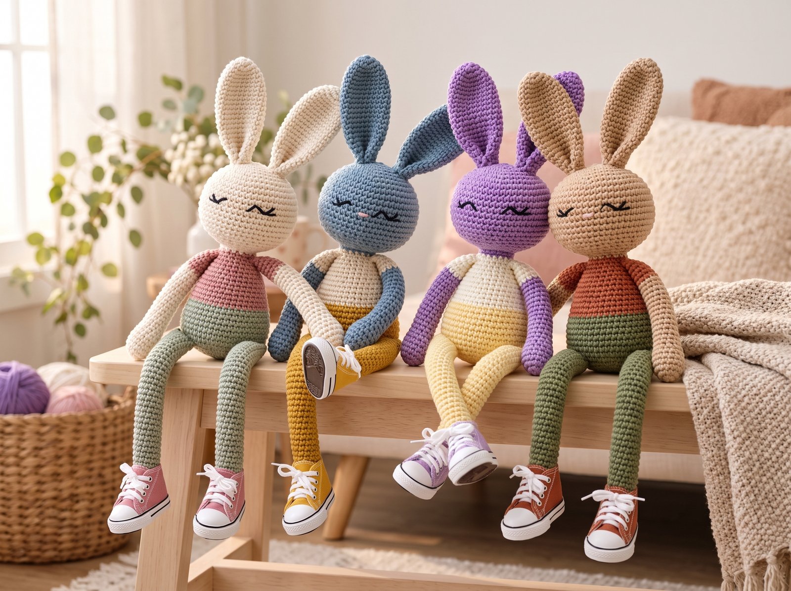 amigurumi bunny design ideas collection with different yarn colors