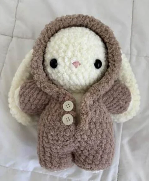 Original finished Baby Bunny wearing the brown bear pajamas