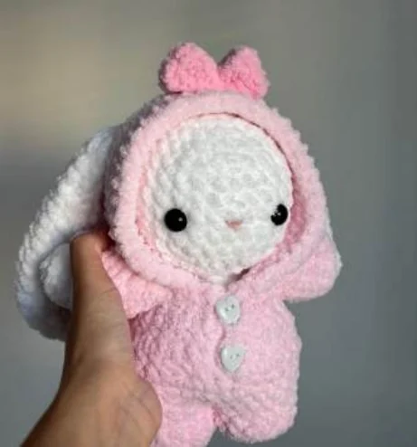 Original finished Baby Bunny wearing pink bow pajamas