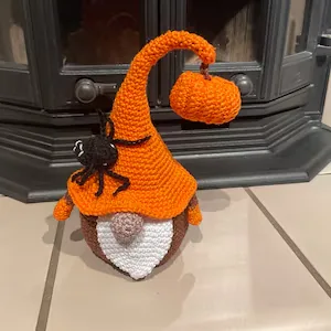 Orange witch hat crochet gnome Halloween color variation