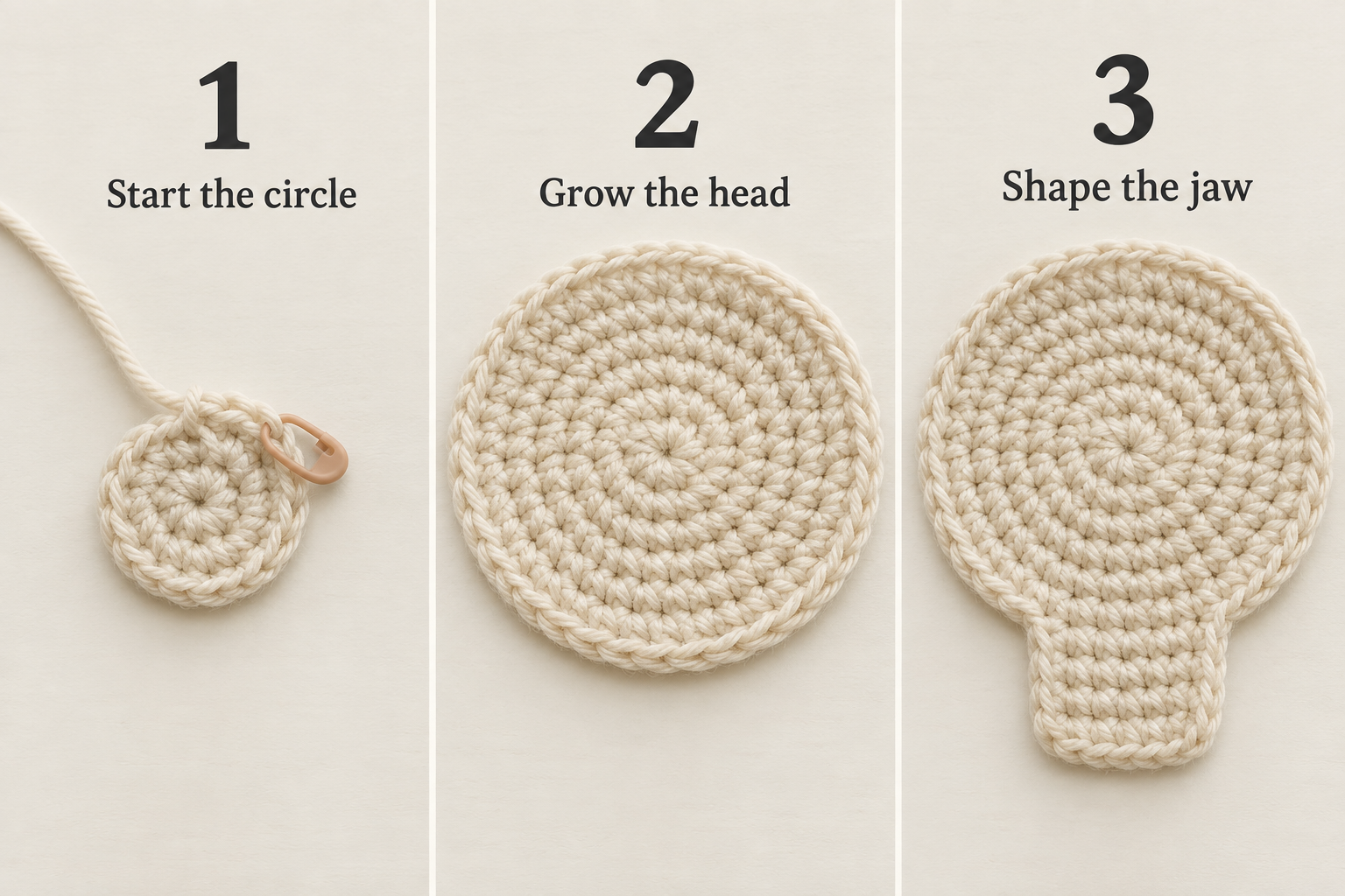 Illustration of crochet skull head and jaw construction